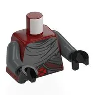 Torso, Dark Bluish Grey Cloak, Silver Belt, Red Buckle with X Print, Dark Bluish Gray Arms, Black Hands