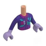 Minidoll Torso Girl with Lavender Arms and Hands with Dark Purple Jacket, Magenta Zipper, Pocket, Dark Turquoise Shapes Print, Dark Purple Arms, Lavender Hands