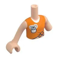 Minidoll Torso, Left Limb Reduction with Orange Top, Koala in White Pocket Print, Light Nougat Arms and Hand