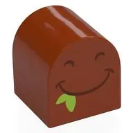 Duplo Brick 2 x 2 x 2 Curved Top with Black Eyes, Smiling Mouth, Lime Leaf print