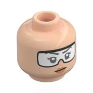 Minifig Head Dana Scully, Dark Orange Eyebrows, Nougat Lips, Raised Eyebrow / Black Goggles, White Glass Print