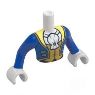 Minidoll Torso Man with White Arms and Hands with Uniform, Blue Jacket, Bright Light Yellow Collar, Sea Shell, Gold Vest Print
