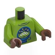 Torso, Toy Story Alien in Blue Circle, Dark Blue Background Print, Lime Arms, Medium Brown Hands