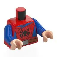 Torso, Spider-Man Suit, Black Spider, Blue Sides, Reddish Brown Belt, Silver Belt Buckle Print, Blue Arms, Light Nougat Hands