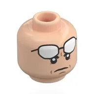 Minifig Head Batman, White High Glasses (Cowl Eyes), Closed Mouth / Open Mouth