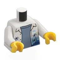 Torso White Open Shirt, Sand Blue Shirt, Dark Blue Palm Trees Print, White Arms, Yellow Hands
