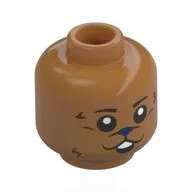 Minifig Head Tony Tony Chopper, Dark Purple Nose, Dear Face, Reddish Brown Fur, Smile / Crying
