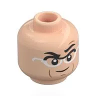Minifig Head Mr. 3, Thick Black Eyebrows, White/Black Glasses, Mean Smile / Worried