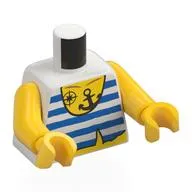Torso, White/Blue Stripes Shirt, Bare Yellow Chest, Anchor, Windrose Tattoo Print, Yellow Arms and Hands