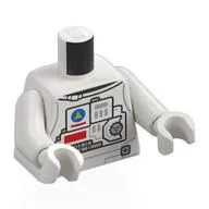 Torso, Astronaut Space Suit, Black/Dark Bluish Grey Controls, Gold Space Shuttle in Blue Circle, Red Shapes Print, White Arms and Hands