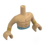 Minidoll Torso Man with Warm Tan Arms and Hands with Bare Chest, Medium Blue Waist, Gold Bracelets Print