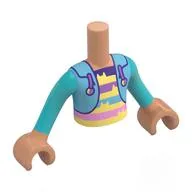 Minidoll Torso Boy with Nougat Arms and Hands with Dark Turquoise Jacket, Multi-Colored Striped Shirt Print