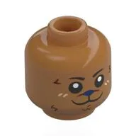 Minifig Head Tony Tony Chopper, Dark Purple Nose, Dear Face, Nougat/Tan Fur, Closed Mouth Smile / Angry