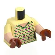Torso, Dual Molded Arms with V-Neck, Green Stripes, Magenta Dots Print, Bright Light Yellow Sleeves Pattern, Light Nougat Arms, Dark Orange Hands