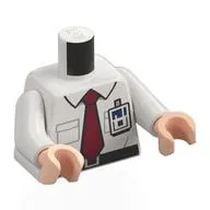 Torso, Shirt, Black Belt, Dark Red Tie, ID Badge Print, White Arms, Light Nougat Hands