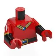 Torso, Dual Molded Arms, Black Belt, Gold Belt Buckle, Necklace with Blue Jewel, White Stripes on Arms Print, Red Sleeves Pattern, Black Arms, Red Hands