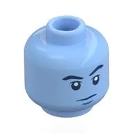 Minifig Head Batman, Black Eyebrows, Blue Chin Dimple, Crooked Smile / Angry Scowl
