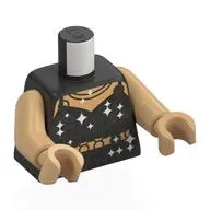 Torso, Black Top, White Sparkles Print, Warm Tan Arms and Hands
