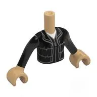 Minidoll Torso Girl with Jacker, Dark Bluish Grey Trim, White Shirt Print, Black Arms, Warm Tan Hands