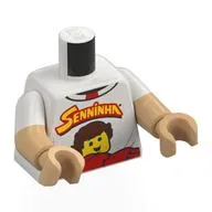 Torso, Dual Molded Arms, Red/Yellow 'SENNINHA', Minifig Print, White Sleeves Pattern, Warm Tan Arms and Hands
