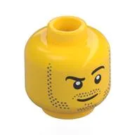 Minifig Head, Beard Stubble, Raised Eyebrow, White Pupils Print, Stubble Goatee