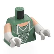 Torso, Dual Molded Arms, Dress, Dark Green Creases, Sand Blue Decorations, White Pearl Necklace Print, Light Nougat Sleeves Pattern, White Arms and Hands