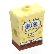 Minifig Body Special, SpongeBob with Dark Orange Square Pants Pattern, White/Bright Light Blue Eyes, White Shirt, Red Tie Print