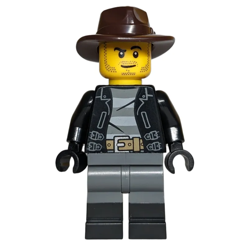 Robber, Black Torso, Dark Bluish Grey Legs, Dark Brown Fedora