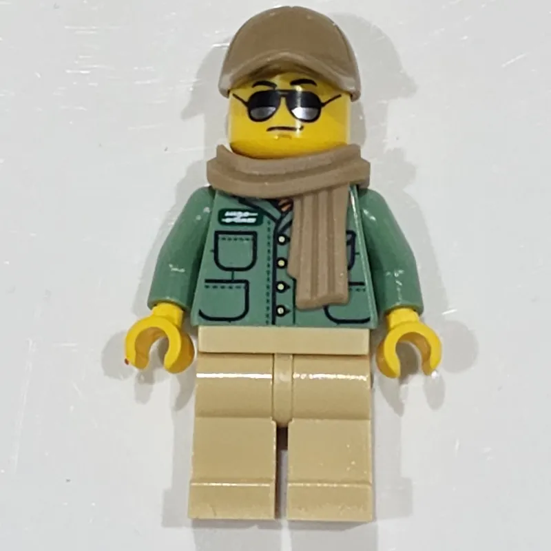 Man, Sand Green Shirt, Tan Legs, Dark Tan Cap and Scarf
