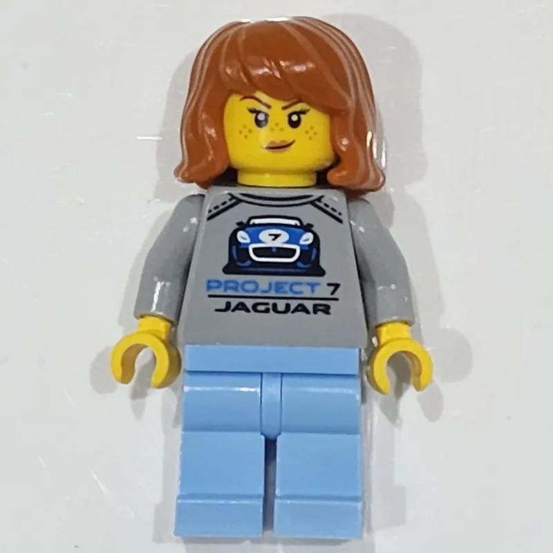 Race Driver, Light Bluish Gray Shirt, Bright Light Blue Legs, Blue Helmet with Black Visor