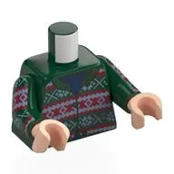 Torso, Sweater, Dark Red/White Decorations Print, Dark Green Arms, Light Nougat Hands