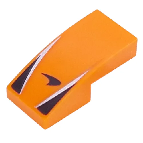 Brick Curved 2 x 1 No Studs with Black McLaren Logo, Black Triangles, Silver Stripes Print