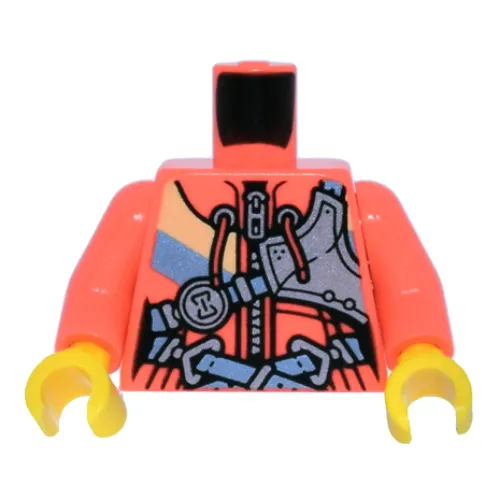 Torso, Bright Light Blue/Bright Light Orange Jacket, Bright Light Blue Straps, Silver Hour Glass Print, Coral Arms, Yellow Hands
