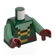 Torso, Pixelated Sand Green Collar, Dark Brown Trim, Gold Laces, Dark Red Belt Print, Sand Green Arms, Dark Red Hands