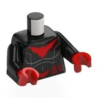 Torso Bodysuit, Red Batwoman Symbol, Utility Belt Print, Black Arms, Red Hands