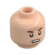 Minifig Head General Tagge, Reddish Brown Eyebrows, Nougat Lines, Condescending Stare / Open Mouth Sneer