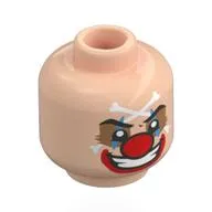 Minifig Head Buggy, Nougat Eyeshadow, Red Clown Nose, Red Lips, White Crossed Bones on Forehead, Mean Smile / Crying