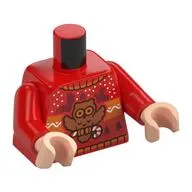Torso, Christmas Sweater, Medium Nougat Owl Print, Red Arms, Light Nougat Hands
