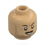Minifig Head Mr. Fantastic, Dark Brown Eyebrows, Moustache, Stubbles, Frown / Smile