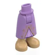 Minidoll Hips and Skirt with Exposed Ankles with Lavender Underdress, Gold Stars, Warm Tan Shoes Print