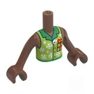 Minidoll Torso Girl with Lime Shirt, Green Collar, Snowflakes, Present Print, Medium Brown Arms and Hands