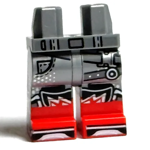 Hips with Flat Silver Legs and Red Boots Pattern with Dark Bluish Grey belt, Straps, Black Shoe Tongues Print