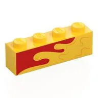 Brick 1 x 4 with Yellow Splotch/Wave on Red Background print