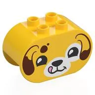 Duplo Brick 2 x 4 x 2 Rounded Ends with Dog Head, Reddish Brown Ears Print