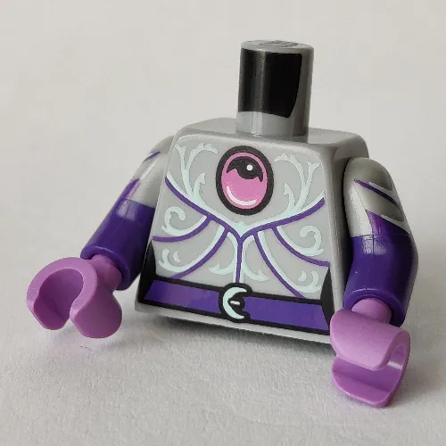 Torso, Dual Molded Arms, Lavender Gem, Dark Purple Belt, White Decorations Print, with Light Bluish Gray Sleeves Pattern, Dark Purple Arms, Medium Lavender Hands