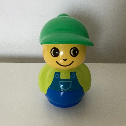 Primo Figure Boy with Blue Base, Blue Dungarees Print, Green Cap