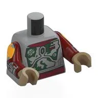 Torso Armor, Dark Green and Dark Red Worn Plates (Boba Fett) Print, Dark Red Arms, Dark Tan Hands