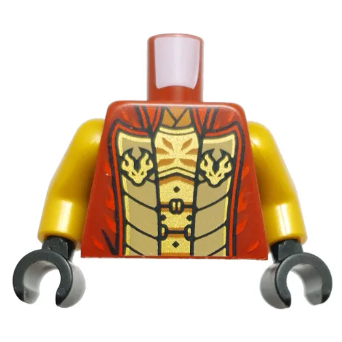 Torso, Ninja Robes, Red trim, Dark Tan Inside, Gold Plate Armor Print, Pearl Gold Arms, Black Hands