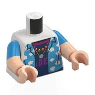 Torso, Dual Molded Arms, Dark Azure Shirt, White Clouds, Dark Blue Shirt, Magenta Collar, Letters, Necklace Print, Dark Azure Sleeves Pattern, Light Nougat Arms and Hands