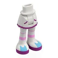 Minidoll Hips and Short Skirt with White Tights, Dark Purple Trim, Bright Light Pink Bands, Medium Azure Cats Print
